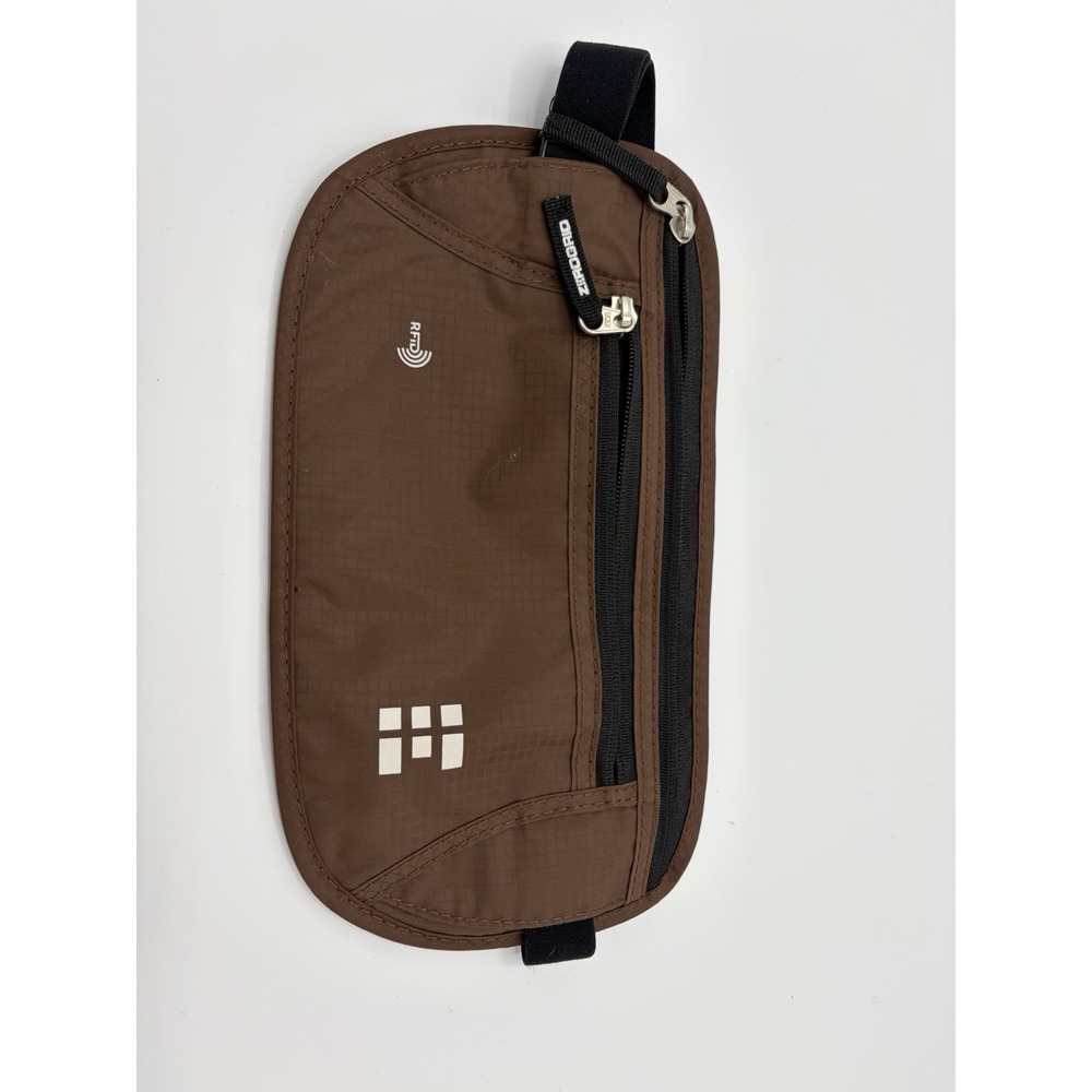 ZeroGrid RFID Blocking Waist Bag Fanny Pack Brown With Black Zips Travel Hiking